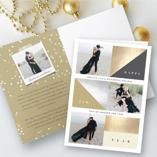 Tarjeta Festiva Feliz Año Nuevo bloquea elegantes 3 fotos