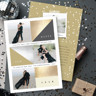 Tarjeta Festiva Feliz Año Nuevo bloquea elegantes 3 fotos