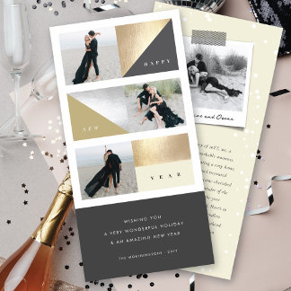 Tarjeta Festiva Feliz Año Nuevo bloquea elegantes 3 fotos