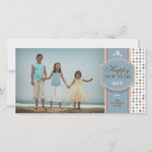 Tarjeta Festiva Feliz Año Nuevo Blue Brown White Fun Photo Card