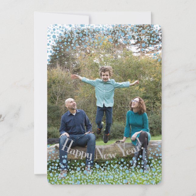 Tarjeta Festiva Feliz Año Nuevo Blue Confetti (Anverso)
