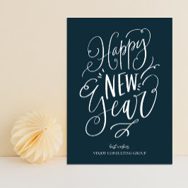 Tarjeta Festiva Feliz Año Nuevo Blue Script Negocio moderno