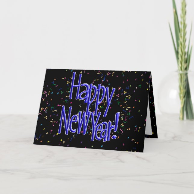 Tarjeta Festiva Feliz Año Nuevo Blue Text (Anverso)