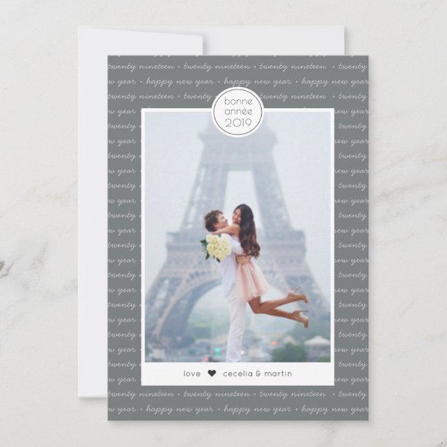 Tarjeta Festiva Feliz Año Nuevo Bonne Année Script Holiday Card (Anverso)