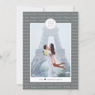 Tarjeta Festiva Feliz Año Nuevo Bonne Année Script Holiday Card