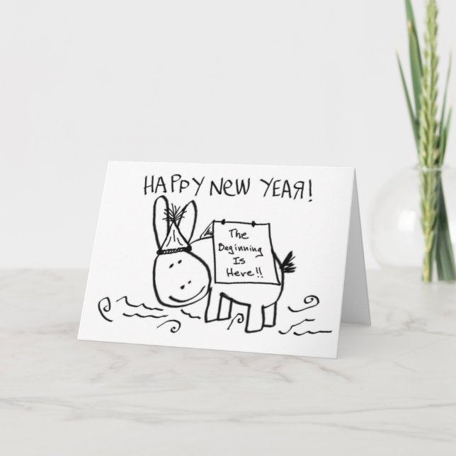 Tarjeta Festiva feliz año nuevo burro (Anverso)