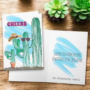 Tarjeta Festiva Feliz Año Nuevo Cactus Saguaro del Sudoeste