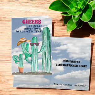 Tarjeta Festiva Feliz Año Nuevo Cactus Saguaro del Suroeste