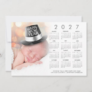 Tarjeta Festiva Feliz Año Nuevo Calendario 2027 Foto Personalizada