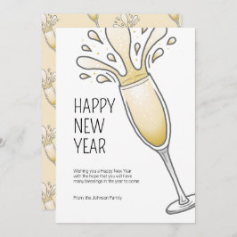 Tarjeta Festiva Feliz Año Nuevo Champagne