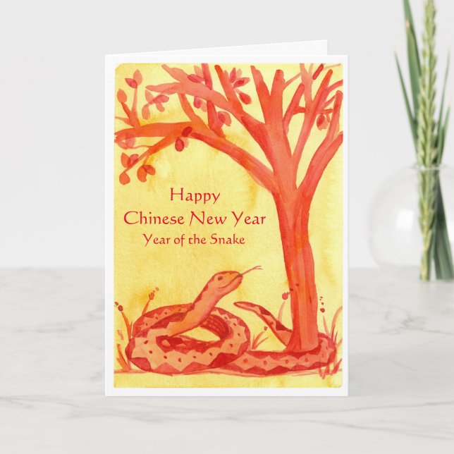 Tarjeta Festiva Feliz Año Nuevo Chino De La Naranja De Las Serpien (Anverso)