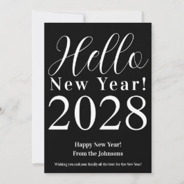 Tarjeta Festiva Feliz Año Nuevo Clásico Blanco y Negro