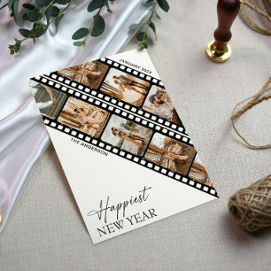 Tarjeta Festiva Feliz Año Nuevo Colaje de Fotos de Cámara de Rollo