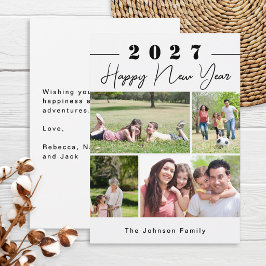 Tarjeta Festiva Feliz Año Nuevo Collage de 4 Fotos Personalizado M
