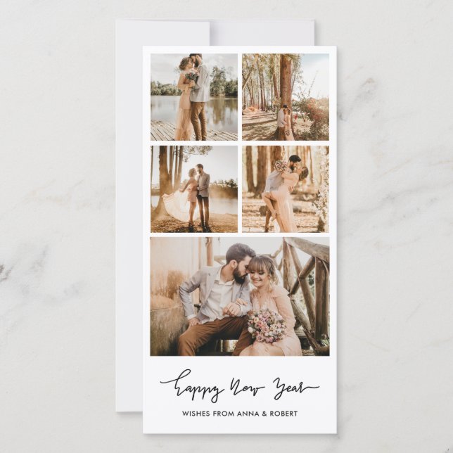 Tarjeta Festiva Feliz Año Nuevo Collage de fotos de guiones casual (Anverso)