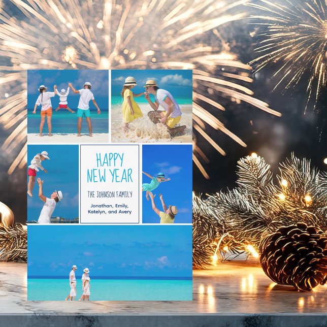 Tarjeta Festiva Feliz Año Nuevo Collage de Fotos Moderno de 5 Fami (Subido por el creador)