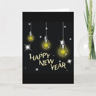 Tarjeta Festiva Feliz Año Nuevo con Bombillas Modernas Brillantes