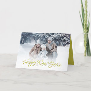 Tarjeta Festiva Feliz Año Nuevo con caligrafía Gold 1 Foto