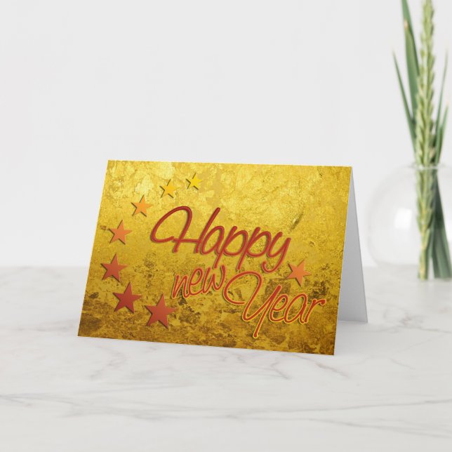 Tarjeta Festiva Feliz Año Nuevo con estrellas (Anverso)