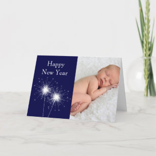 Tarjeta Festiva Feliz año nuevo con foto (azul)