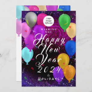 Tarjeta Festiva Feliz Año Nuevo con globo