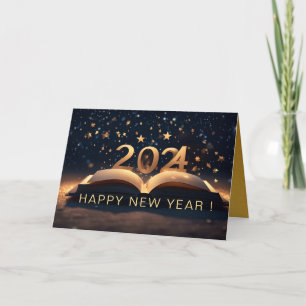 Tarjeta Festiva Feliz Año Nuevo con libro abierto C