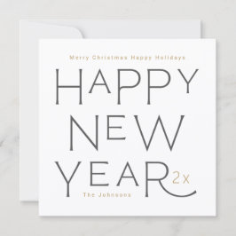 Tarjeta Festiva Feliz Año Nuevo con texto escrito a mano en gris