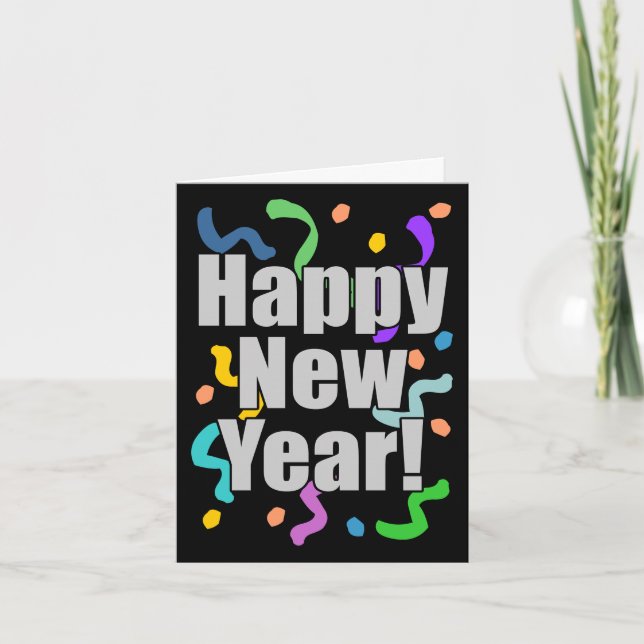 Tarjeta Festiva Feliz Año Nuevo Confetti Diseño (Anverso)