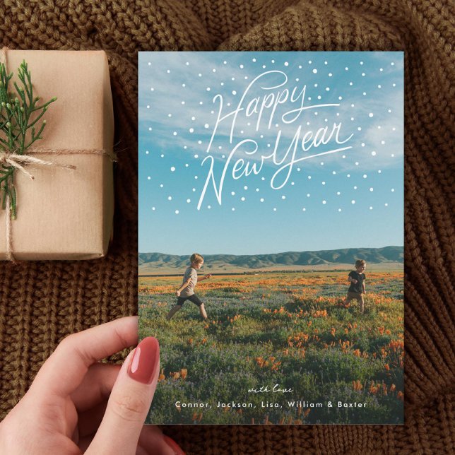 Tarjeta Festiva Feliz Año Nuevo Confetti, foto de la familia (Subido por el creador)