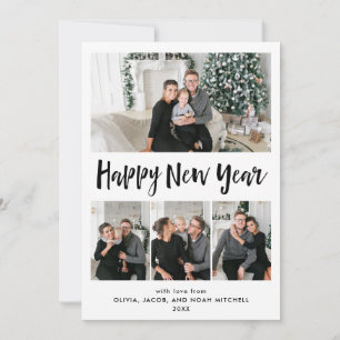Tarjeta Festiva Feliz Año Nuevo   Cuadrícula multifotografía en bl