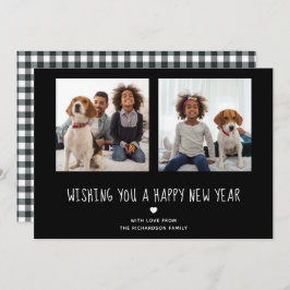 Tarjeta Festiva Feliz Año Nuevo | Cute negro dos fotos