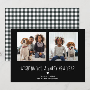 Tarjeta Festiva Feliz Año Nuevo Cute negro dos fotos