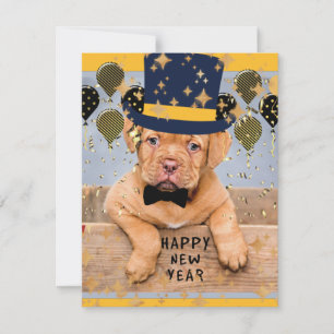 Tarjeta Festiva Feliz Año Nuevo de Dogue de Bordeaux