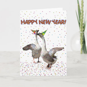 Tarjeta Festiva Feliz Año Nuevo de fiesta en Geese