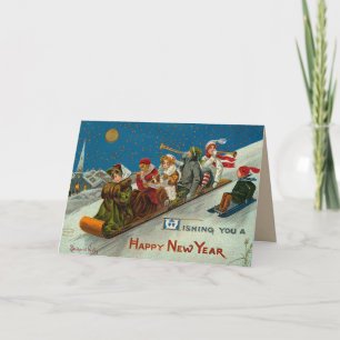 Tarjeta Festiva Feliz Año Nuevo de la diversión del invierno