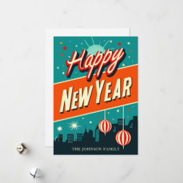 Tarjeta Festiva Feliz Año Nuevo de mediados de siglo