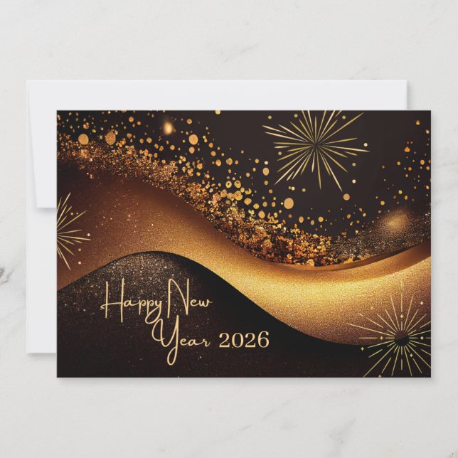 Tarjeta Festiva Feliz Año Nuevo de Oro Negro (Anverso)