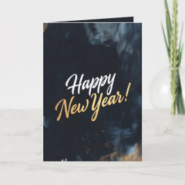 Tarjeta Festiva Feliz Año Nuevo Deep Blue Strokes