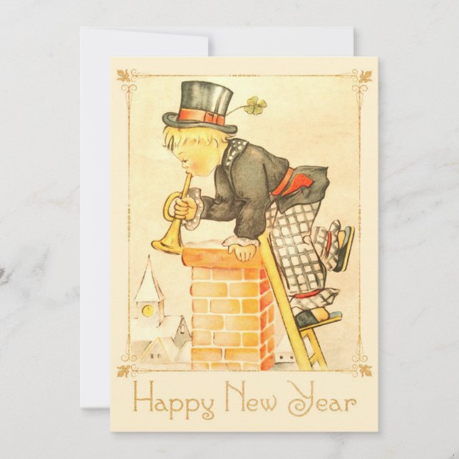 Tarjeta Festiva Feliz Año Nuevo del barrendero de la chimenea del (Anverso)