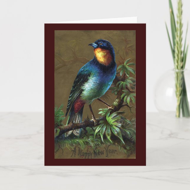 Tarjeta Festiva Feliz Año Nuevo del pájaro tropical (Anverso)