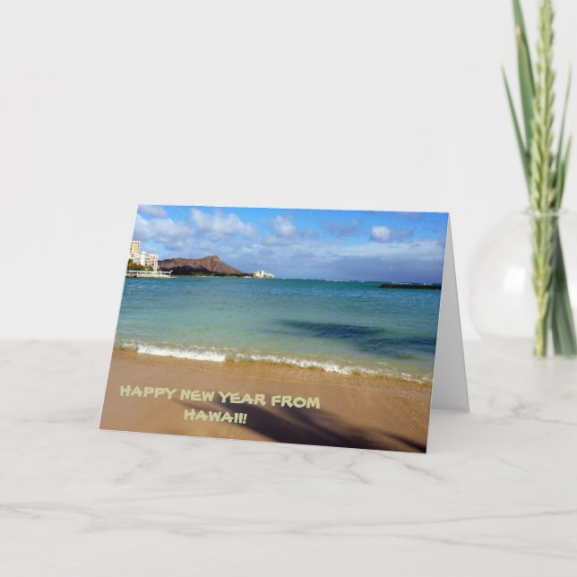 Tarjeta Festiva ¡Feliz Año Nuevo desde Hawái! (Anverso)