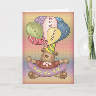 Tarjeta Festiva Feliz Año Nuevo - diseño del oso
