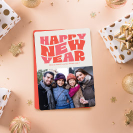 Tarjeta Festiva Feliz Año Nuevo divertido diversión retro foto roj