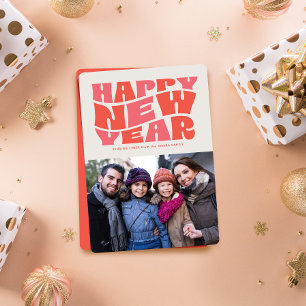 Tarjeta Festiva Feliz Año Nuevo divertido diversión retro foto roj
