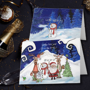 Tarjeta Festiva Feliz Año Nuevo divertido y caprichoso desde la ta