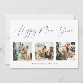 Tarjeta Festiva Feliz Año Nuevo Dusty Blue Multi Collage de fotos