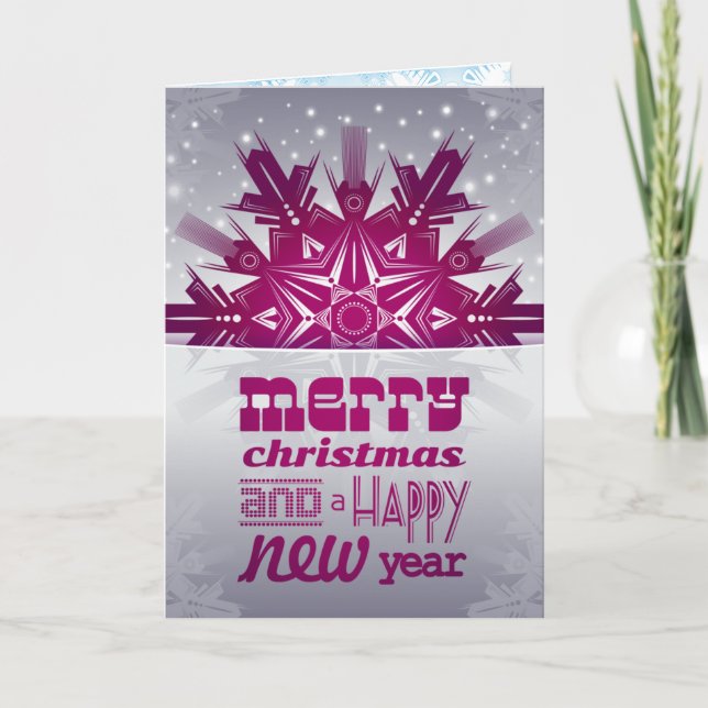 Tarjeta Festiva Feliz Año Nuevo Elegante morado (Anverso)