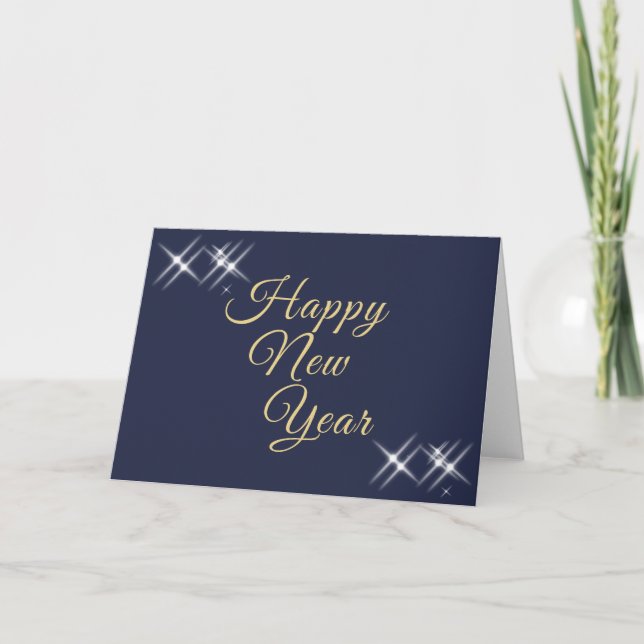 Tarjeta Festiva Feliz Año Nuevo Elegante Sparkles Blue (Anverso)