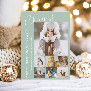 Tarjeta Festiva Feliz Año Nuevo en revisión 9 foto verde