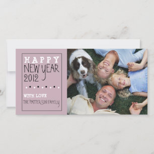 Tarjeta Festiva Feliz Año Nuevo Esbozo divertido Purple Black Whit